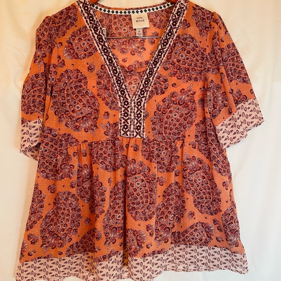 Knox Rose Tops - Knox Rose Sheer Pink Paisley Babydoll BOHO